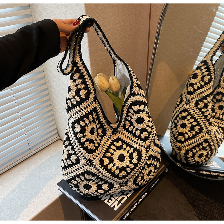 Crochet Knit Tote Bag Boho Shoulder Bag for Women
