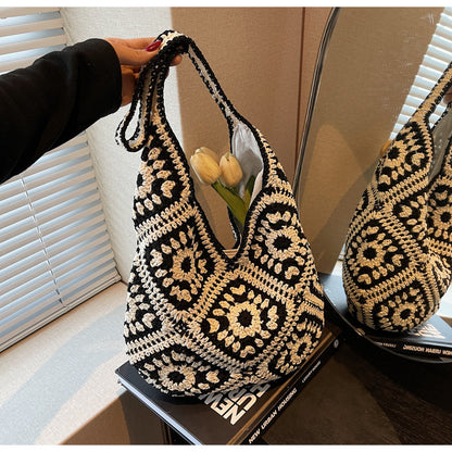 Crochet Knit Tote Bag Boho Shoulder Bag for Women
