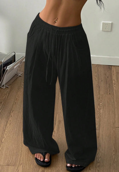 Women's High Waisted Drawstring Wide Leg Casual Pants