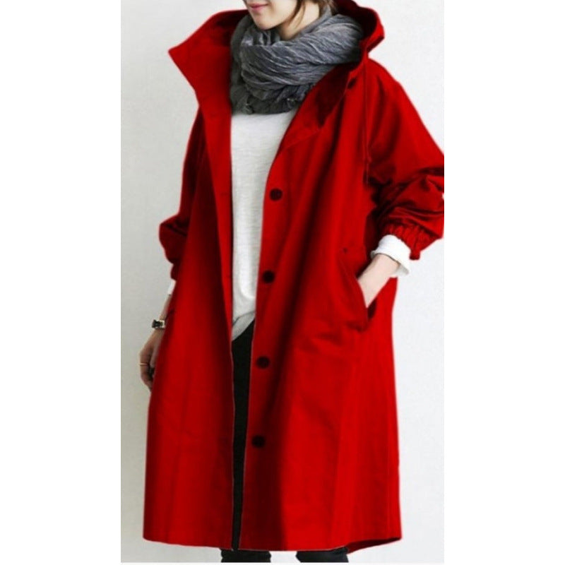 Women's Hooded Cotton Trench Coat Plus Size S-5XL