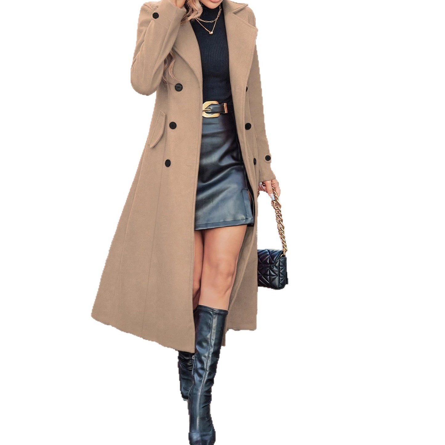 Women's Double Breasted Wool Blend Long Winter Coat