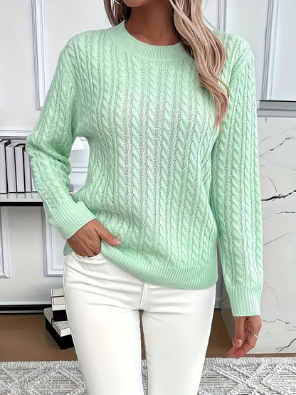 Women's Classic Cable Knit Crew Neck Sweater