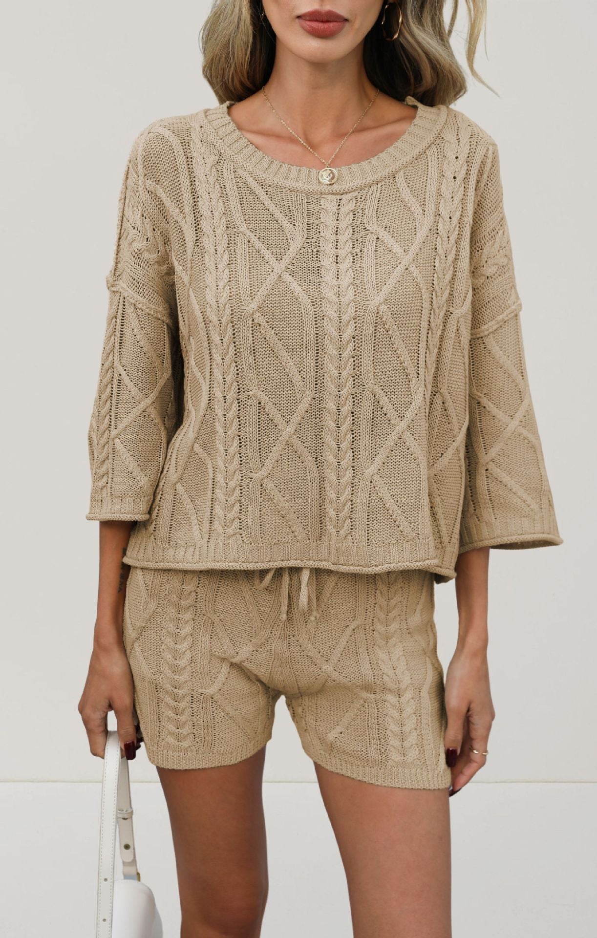 Cable Knit Shorts Set Summer Oversized Two Piece