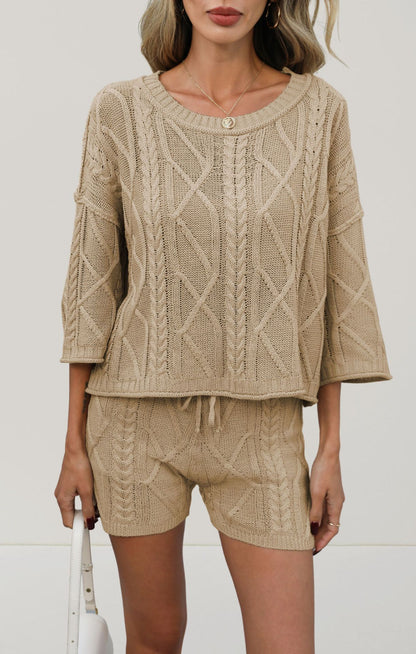 Cable Knit Shorts Set Summer Oversized Two Piece