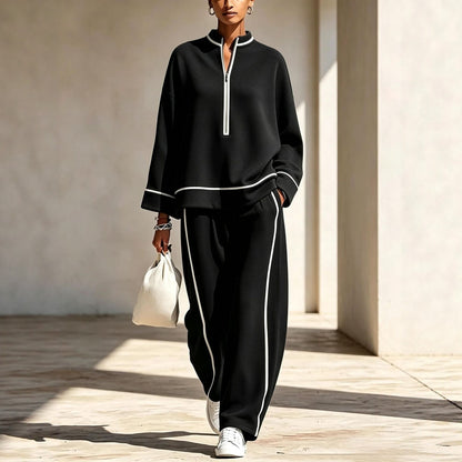 Women's Half Zip Pullover Wide Leg Pants Lounge Set