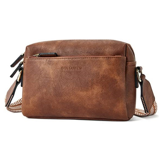 Triple Zip Small Crossbody Bag with Wide Strap