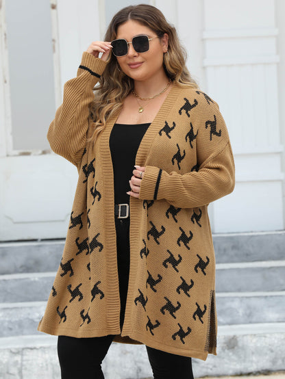 Large Size Women's Jacquard Long Sleeve Split Sweater Jacket