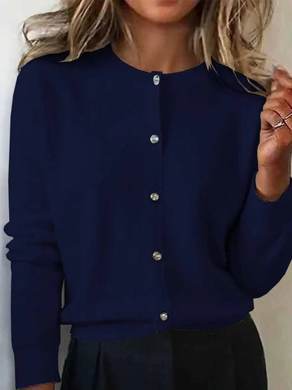 Women's Crew Neck Button Front Knit Cardigan Sweater