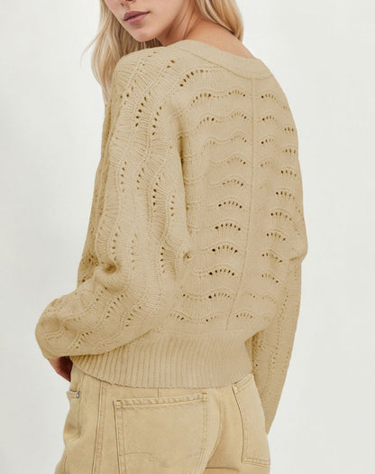 Pointelle Knit Cardigan Sweater Button Front Casual Top