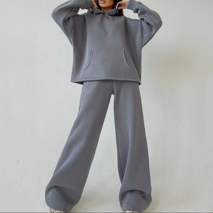 Women's Fleece Hoodie Wide Leg Pants Matching Set