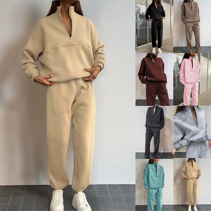 Women's Oversized Quarter Zip Sweatshirt Jogger Set