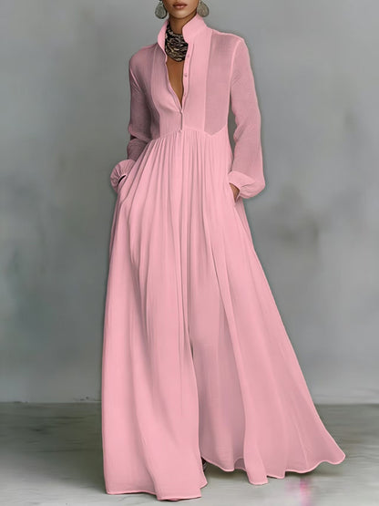 Women’s Elegant Button Down Maxi Dress Long Sleeve Flowy