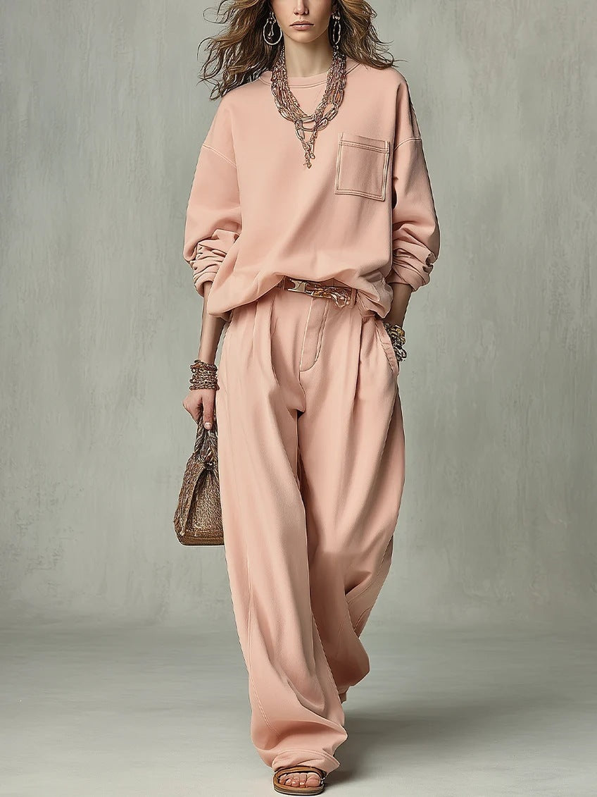 Women's Oversized Crewneck Sweatshirt Wide Leg Pant Set