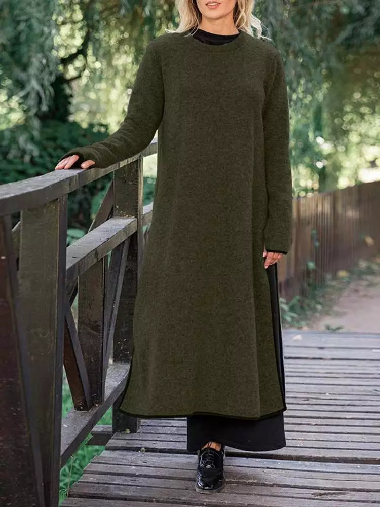 Women's Oversized Fleece Maxi Sweatshirt Dress Side Slit