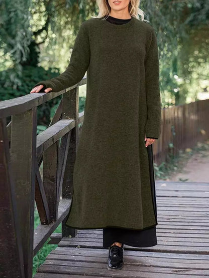Women's Oversized Fleece Maxi Sweatshirt Dress Side Slit