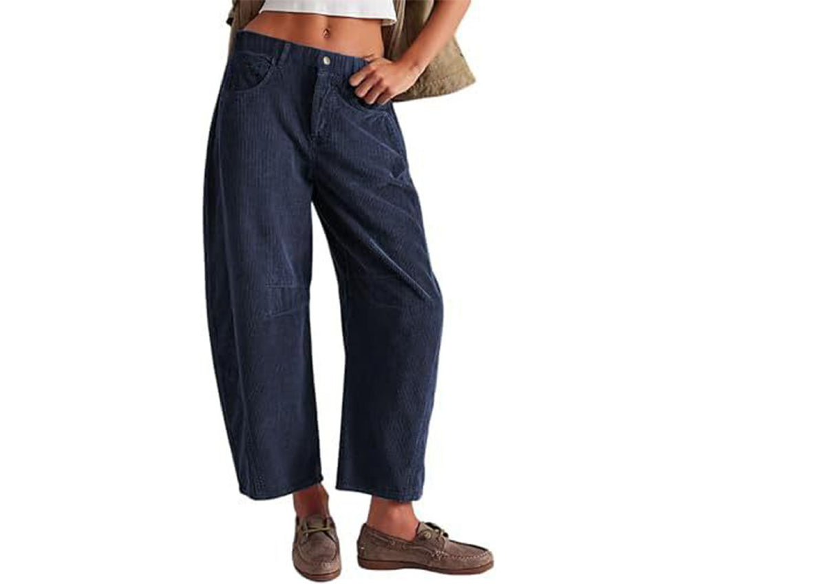 Women's Corduroy Straight Leg Pants Mid Rise Stretch