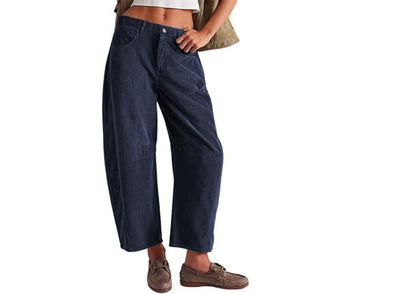Women's Corduroy Straight Leg Pants Mid Rise Stretch