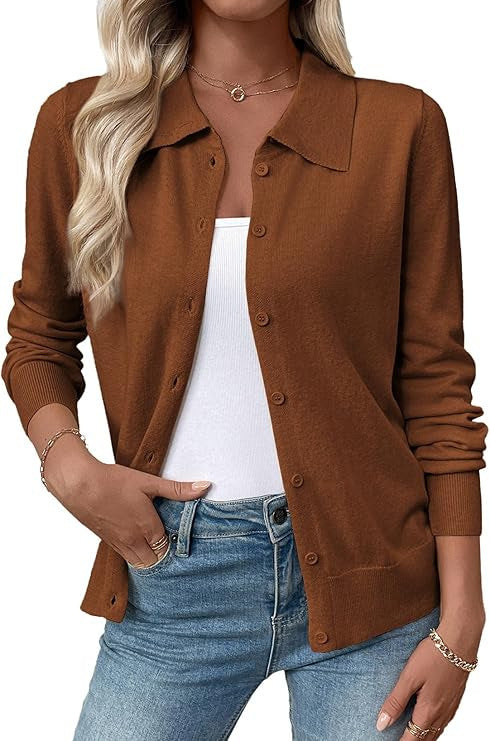 Women's Collared Button Down Fitted Knit Cardigan