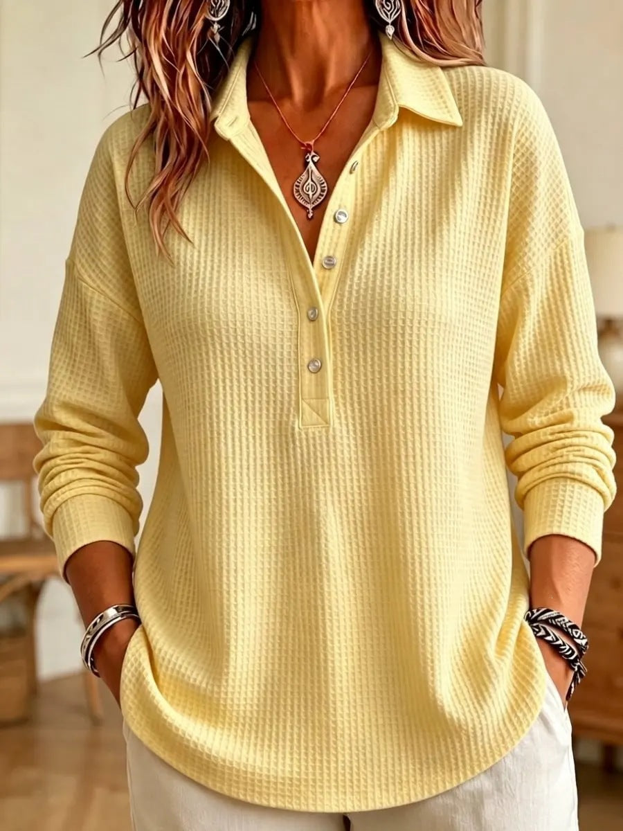 Women's Oversized Waffle Knit Collared Button Down Shirt