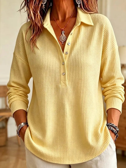 Women's Oversized Waffle Knit Collared Button Down Shirt