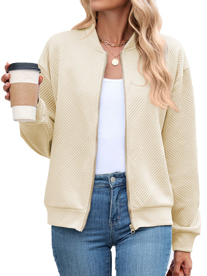 Women's Quilted Zip-Up Bomber Jacket Lightweight Casual