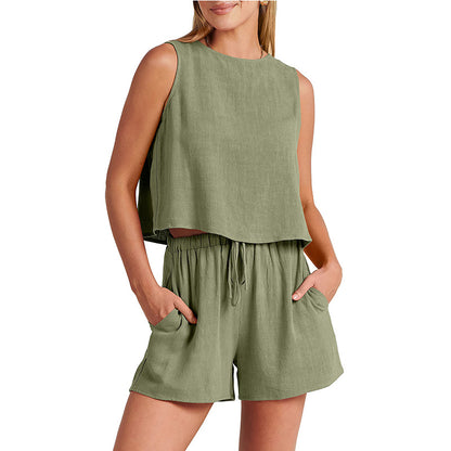 Sleeveless Top and Drawstring Shorts Two Piece Set