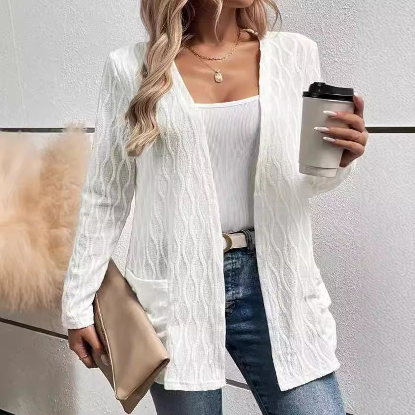 Women's Open Front Cable Knit Cardigan with Pockets