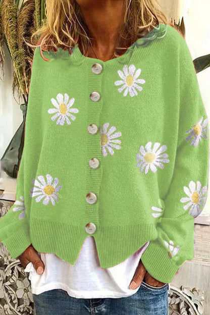 Women's Daisy Embroidered Chunky Knit Cardigan