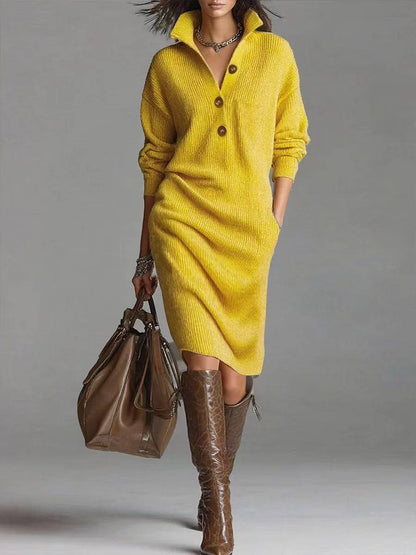 Women's Oversized Button Front Midi Sweater Dress