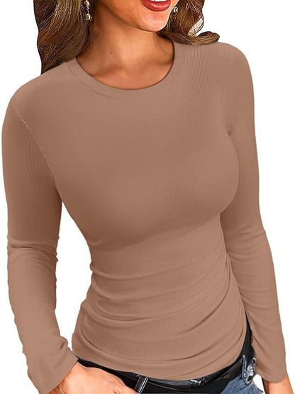Ribbed Mock Neck Long Sleeve Slim Fit Top