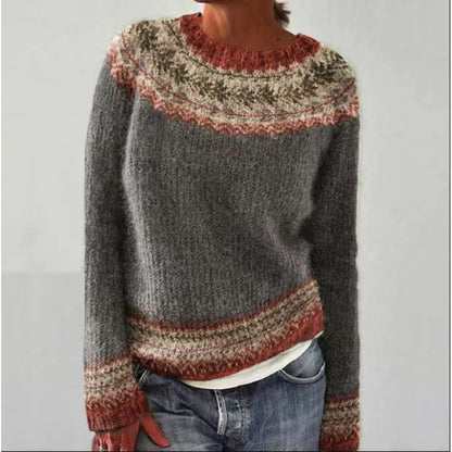 Women's Fair Isle Crewneck Knit Sweater Pullover