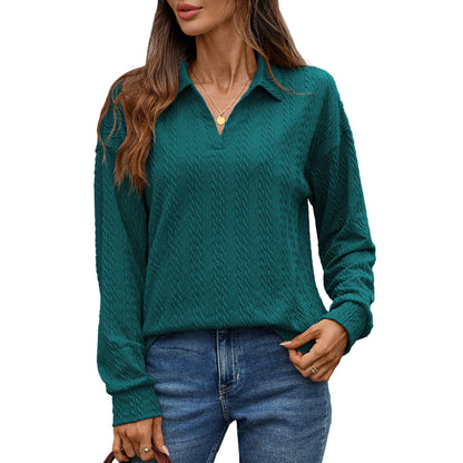 Women's Textured Collared Sweatshirt Long Sleeve Pullover