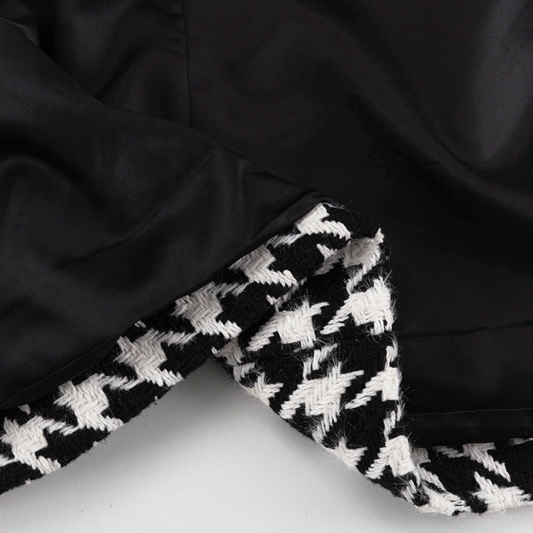 Women's Houndstooth Maxi Winter Coat Double Breasted Belted
