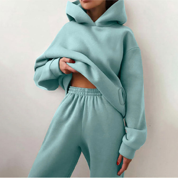 Women's Solid Hoodie Jogger Pants Set