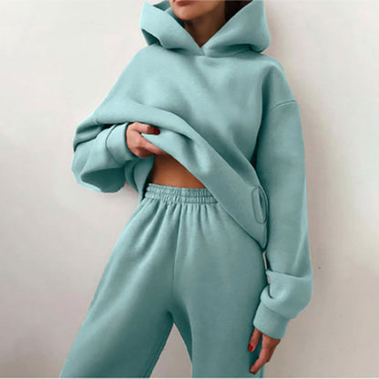 Women's Solid Hoodie Jogger Pants Set