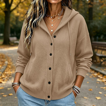 Women's Hooded Button Front Knit Cardigan Sweater Pockets