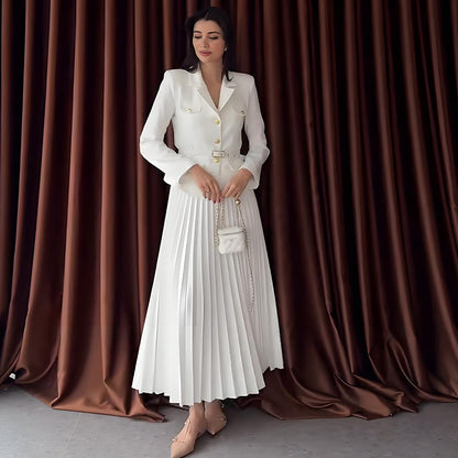 Women's Blazer & Pleated Maxi Skirt Business Casual Set