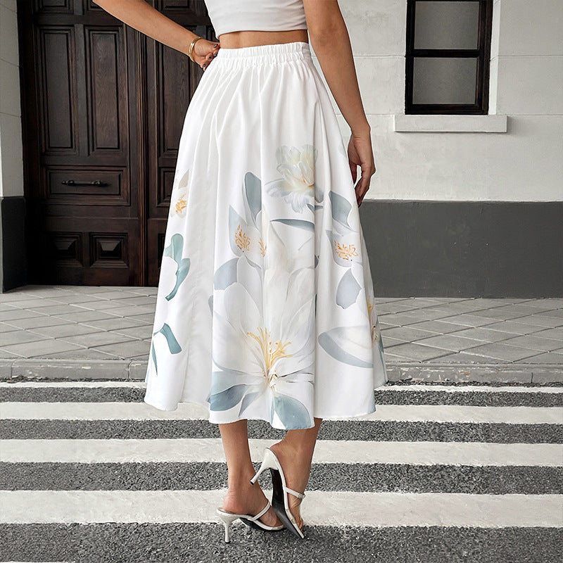 Floral Midi Skirt Button Front A Line Resort Vacation