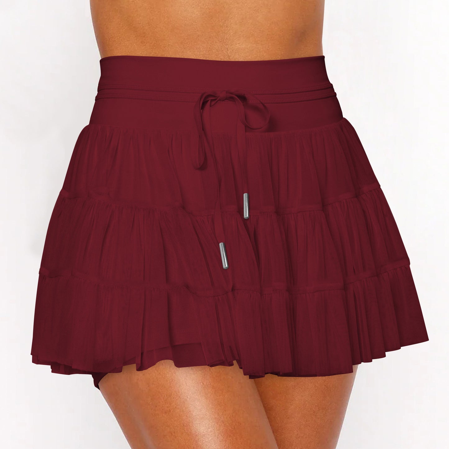 Solid Pleated Skort High Waist Ruffle Tiered Mini