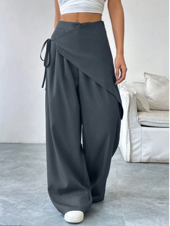 High Waist Asymmetrical Tie Waist Wide Leg Dress Pants