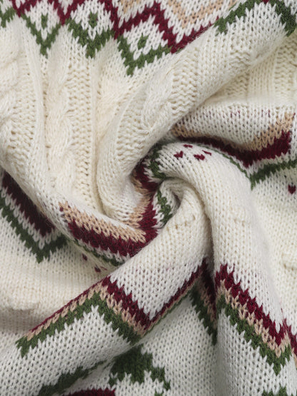 Vintage Fair Isle Turtleneck Cable Knit Sweater