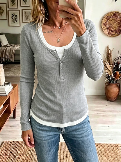 Contrast Layered Long Sleeve Top for Women
