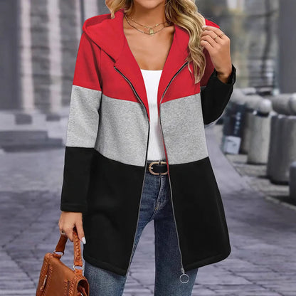 Women's Color Block Zip Up Hoodie Long Sleeve Tunic Jacket