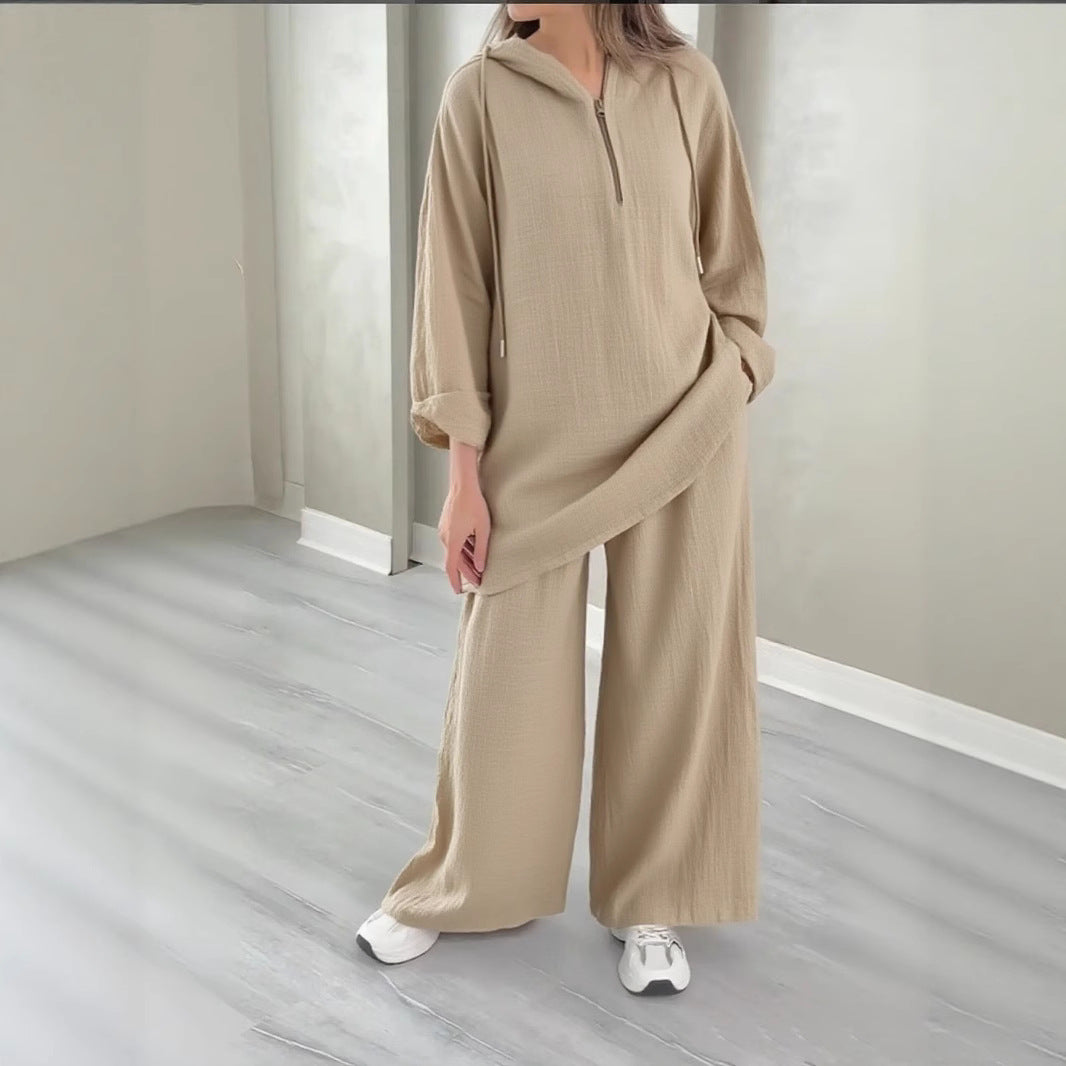 Women's Oversized Half Zip Hoodie Wide Leg Pants Lounge Set