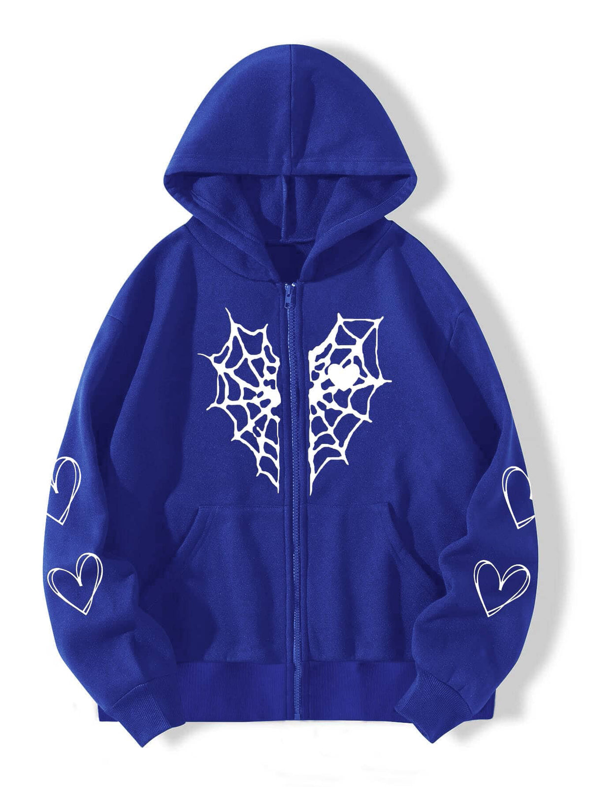 Women's Gothic Spider Web Heart Print Zip Up Hoodie
