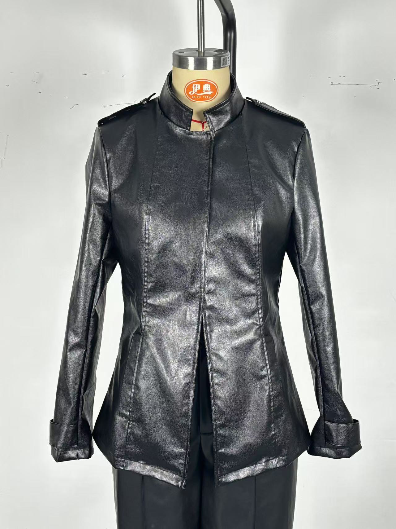 Women's Distressed Faux Leather Jacket Gothic Stand Collar