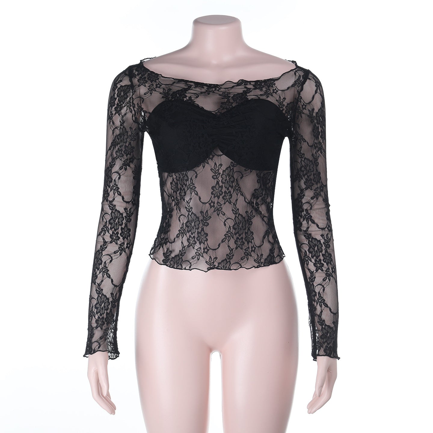 Sexy Sheer Lace Top Long Sleeve Off Shoulder Fitted