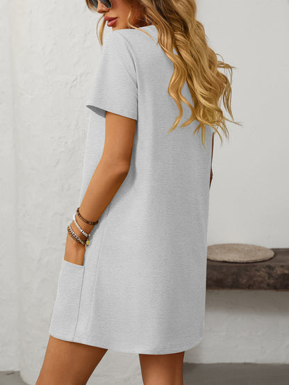 Square Collar Short-Sleeve Casual Pocket Dress