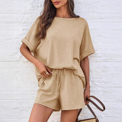Batwing Sleeve Tee and Drawstring Shorts Lounge Set