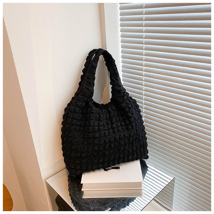 Textured Bubble Knit Shoulder Tote in Rose Pink